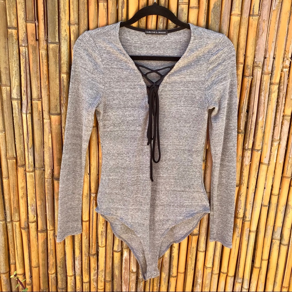 Harlowe & Graham Lace-Down Grey & Black Bodysuit